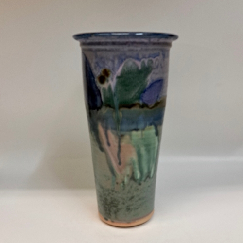Click to view detail for #221290 Vase Blue/Teal/Mauve 10x4.5 $24